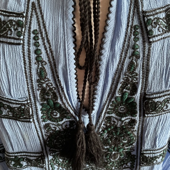 Free People Blue Wind Willow Embroidered Mini Peasant Dress Size Large - Picture 8 of 8